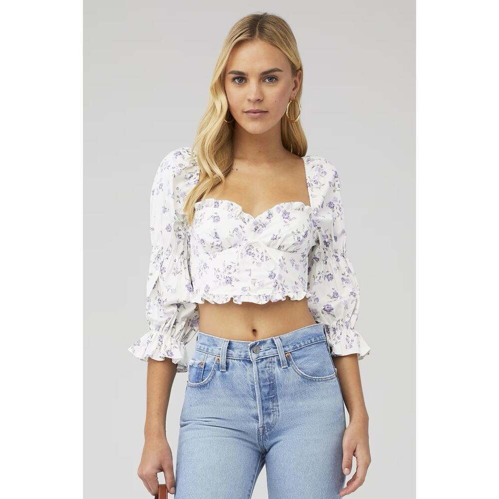 For Love & Lemons Leslie Floral Corset Puff Sleeve Blouse Cottagecore Womens Sm